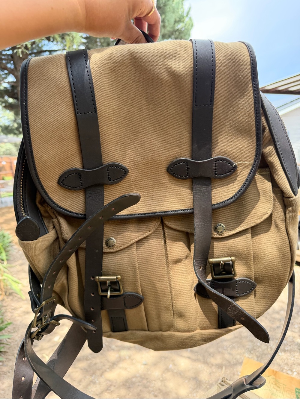 Filson Rugged Twill Rucksack Backpack Tan Leather NWT